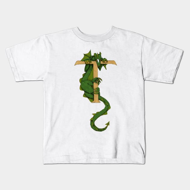 Green Dragon Letter T 2023 Kids T-Shirt by Donnahuntriss